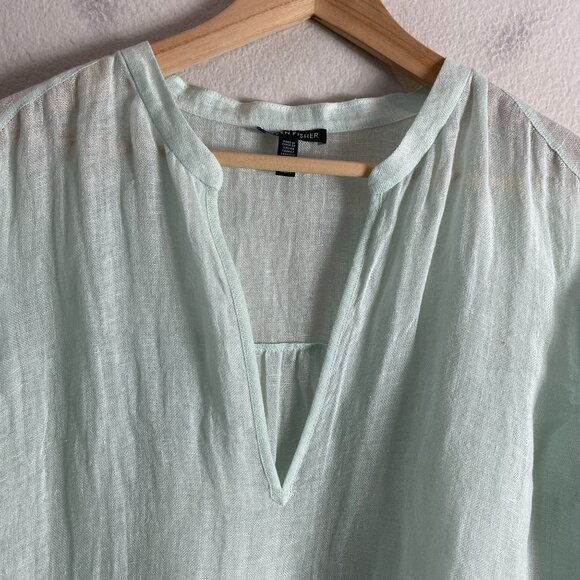Eileen Fisher Womens Medium Mandarin Collar Tunic Top Organic Linen Aurora - Picture 12 of 15